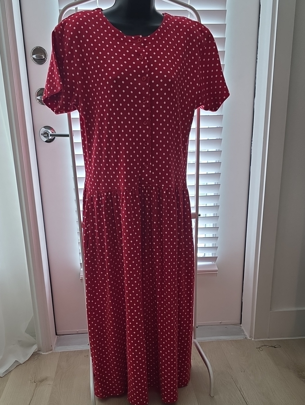 Vintage Bechamel Red & White Polka Dot Midi Dress - Size S